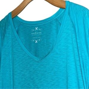 Velvet Graham Spencer P S Turquoise Blue Vintage Slub Oversized V-Neck T-Shirt